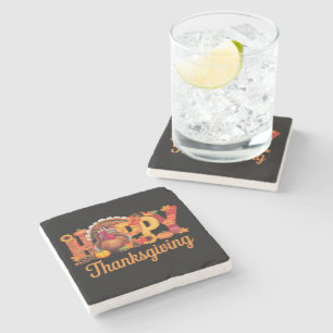 Happy Thanksgiving Turkeys Fall Stone Coaster