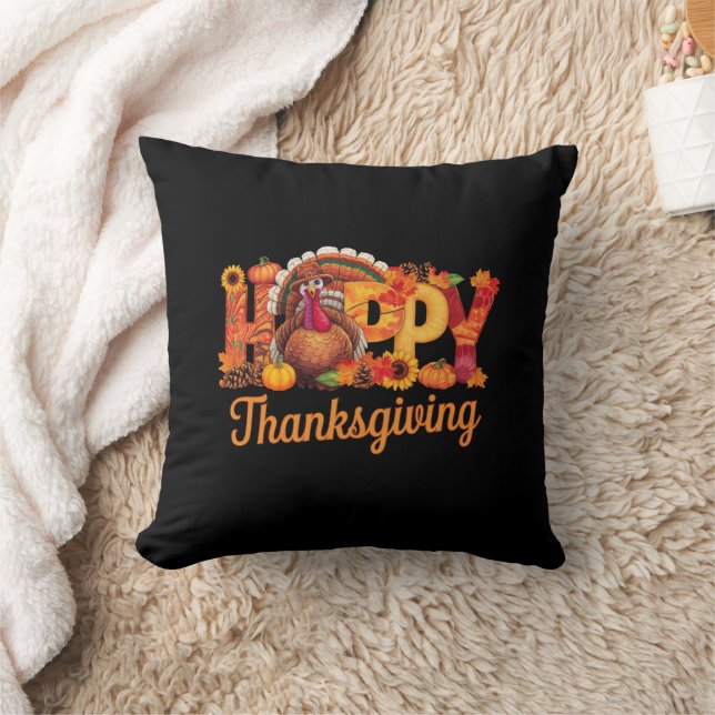 Happy Thanksgiving Turkeys Fall Throw Pillow (Blanket)