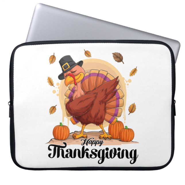 Happy Thanksgiving Typography Coffee Mug Laptop Sleeve (Front)