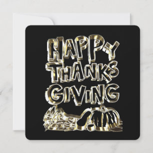 Happy Thanksgiving Typography Gold Harvest Pumpkin Holiday Card