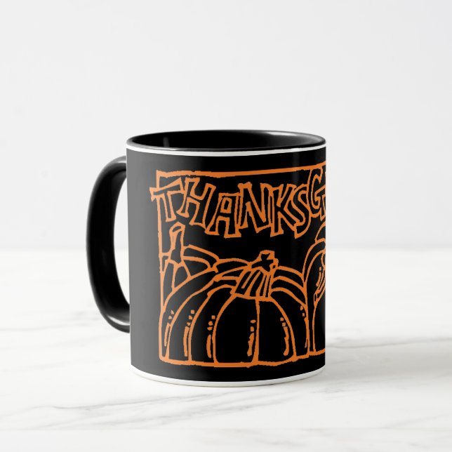 Happy Thanksgiving Typography Orange Pumpkins Mug (Front Left)