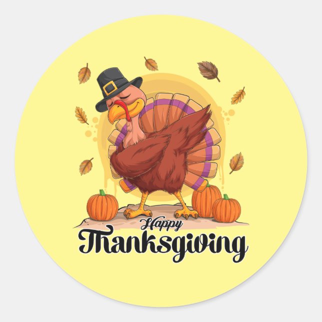 Happy Thanksgiving Typography Round Sticker (Front)