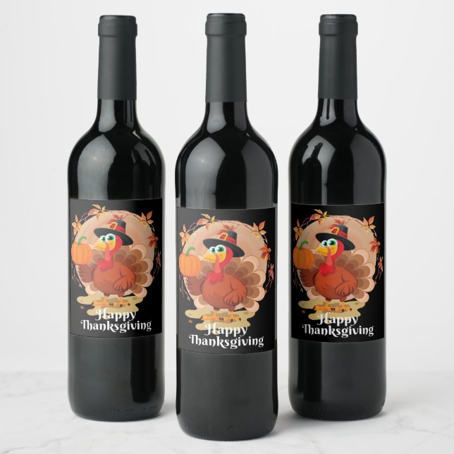 Happy Thanksgiving Typography Wine Label (Bottles)