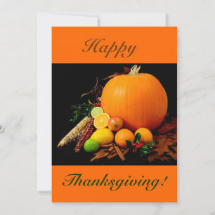 Happy Thanksgiving V With Pumpkin And Fruit Invitation