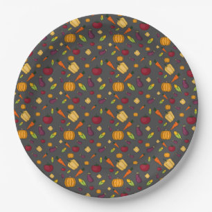 Happy thanksgiving  vegetables pattern grey paper plate