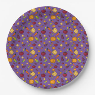 Happy thanksgiving  vegetables pattern lavender paper plate