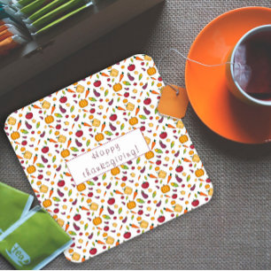 Happy thanksgiving  vegetables pattern white square paper coaster