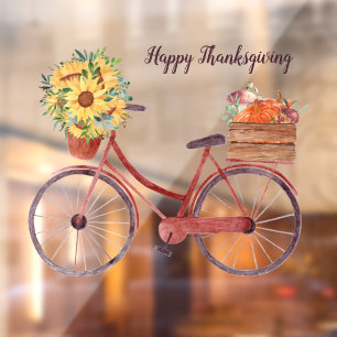 Happy Thanksgiving Vintage Bicycle   Window Cling