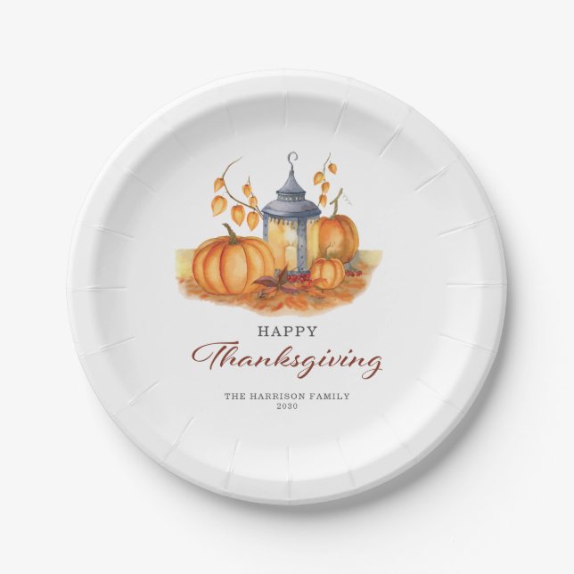 Happy Thanksgiving Vintage Pumpkin  Paper Plate (Front)