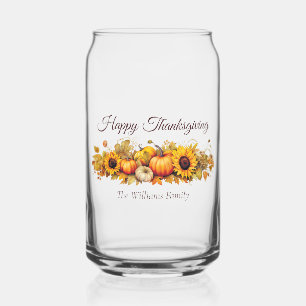 Happy Thanksgiving Vintage Pumpkins Custom Fall Can Glass