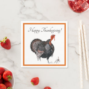 Happy Thanksgiving Vintage Turkey Drawing Napkin