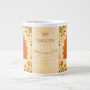 Happy Thanksgiving, Vintage Turkey, Thankful Grate Large Coffee Mug