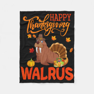Happy Thanksgiving Walrus Costume Turkey Fall Leav Fleece Blanket