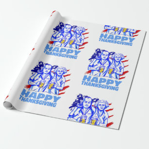 happy thanksgiving washington franklin patriotic wrapping paper