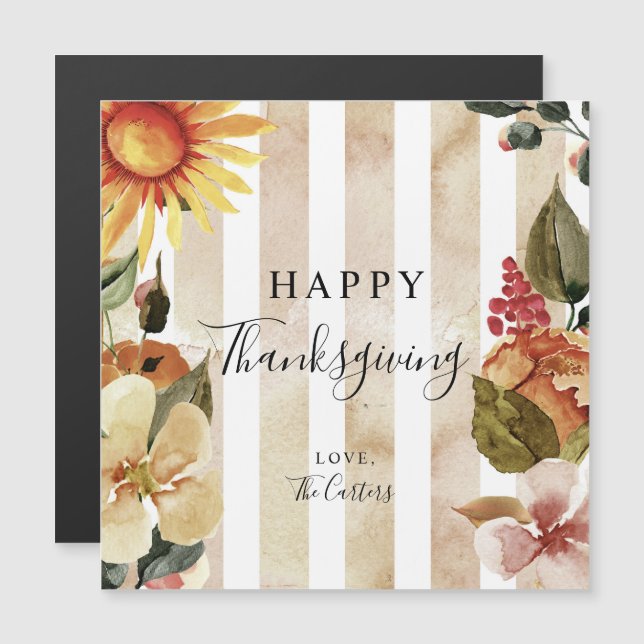 Happy Thanksgiving Watercolor Fall Flowers Chic (Front/Back)
