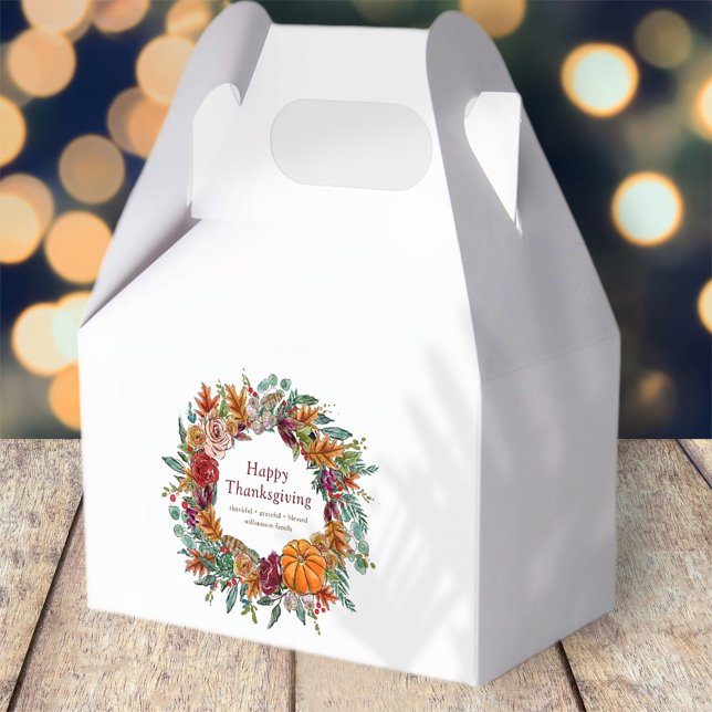 Happy Thanksgiving Watercolor Fall Pumpkin Wreath Favor Box (Creator Uploaded)