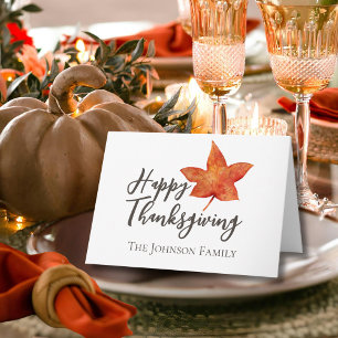 Happy Thanksgiving Watercolor Maple Leaf Card