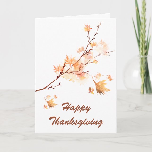 Happy Thanksgiving Watercolor Maple Leaves Holiday Card (Front)