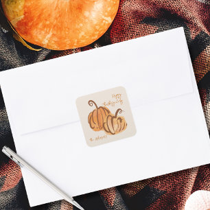 Happy Thanksgiving Watercolor Pumpkin Thanksgiving Square Sticker