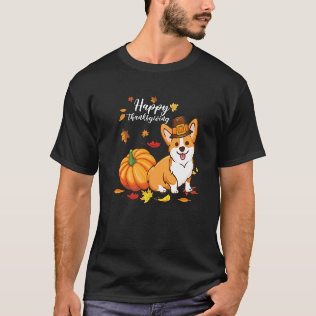 Happy Thanksgiving Welsh Corgi Autumn Fall Thanksg T-Shirt (Front)
