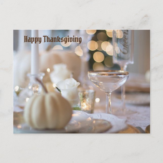 Happy Thanksgiving White Table Scapes Holiday Postcard (Front)