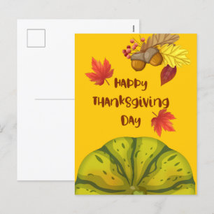 Happy Thanksgiving with Cute Pumpkin and Pine Holiday Postcard