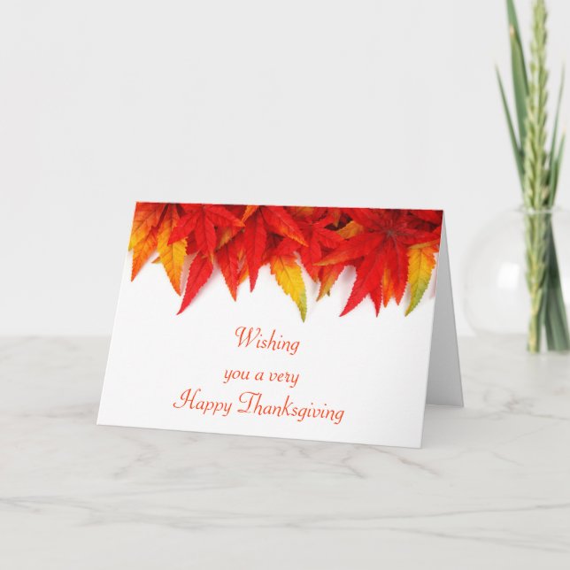 Happy Thanksgiving with fall leaves custom text Holiday Card (Front)