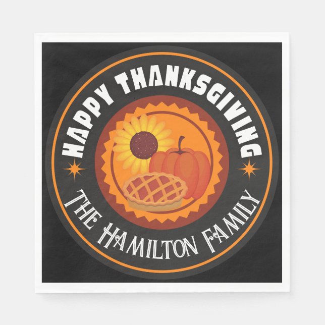 Happy Thanksgiving with family name (editable) Napkin (Front)