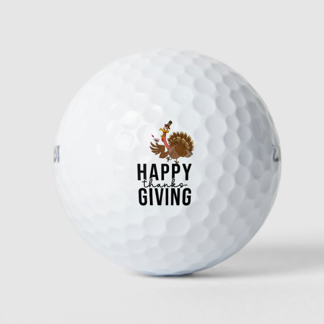Happy Thanksgiving with funny turkey   Golf Balls (Front)