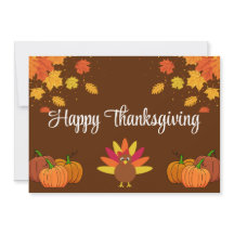 Happy Thanksgiving with Leaves, Pumpkins, & Turkey