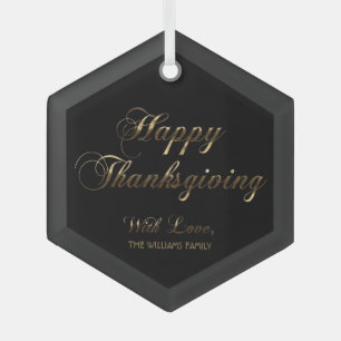 Happy Thanksgiving With Love Add Name Black Glass Ornament