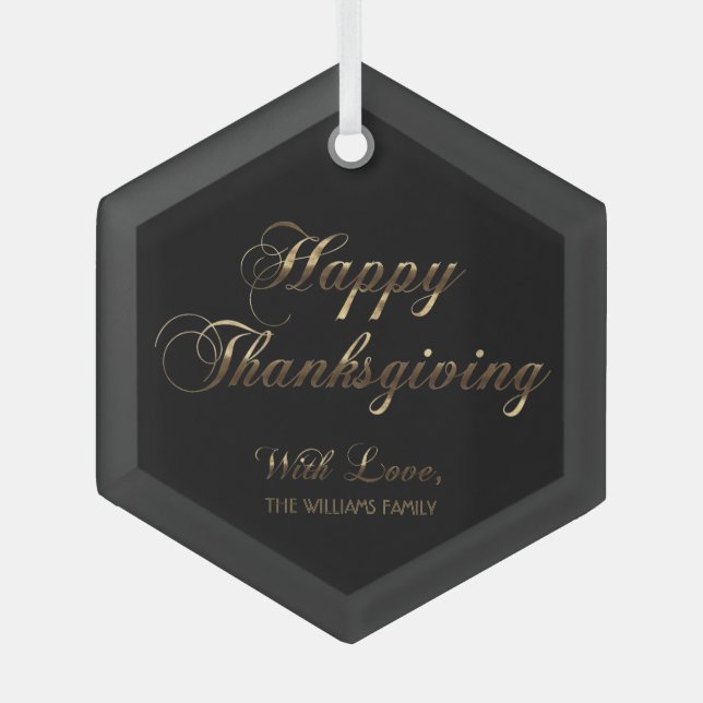 Happy Thanksgiving With Love Add Name Black Glass Ornament (Front)