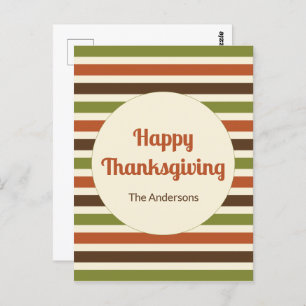 Happy Thanksgiving with Name Autumn Colours Stripe Postcard