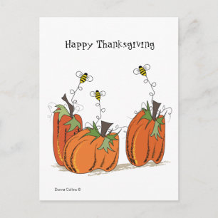 Happy Thanksgiving with Three Bees Postcard 