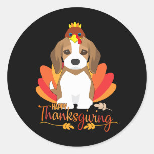 Happy Thanksgiving With Turkey Beagle Dog Cute Pup Classic Round Sticker