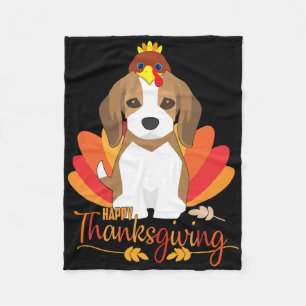 Happy Thanksgiving With Turkey Beagle Dog Cute Pup Fleece Blanket