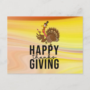 Happy Thanksgiving with Turkey sip wine funny  Holiday Postcard