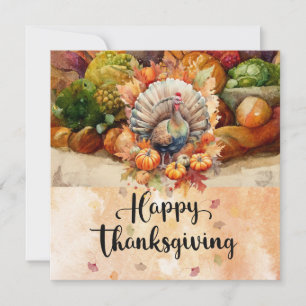 Happy Thanksgiving with turkey watercolor Holiday Card