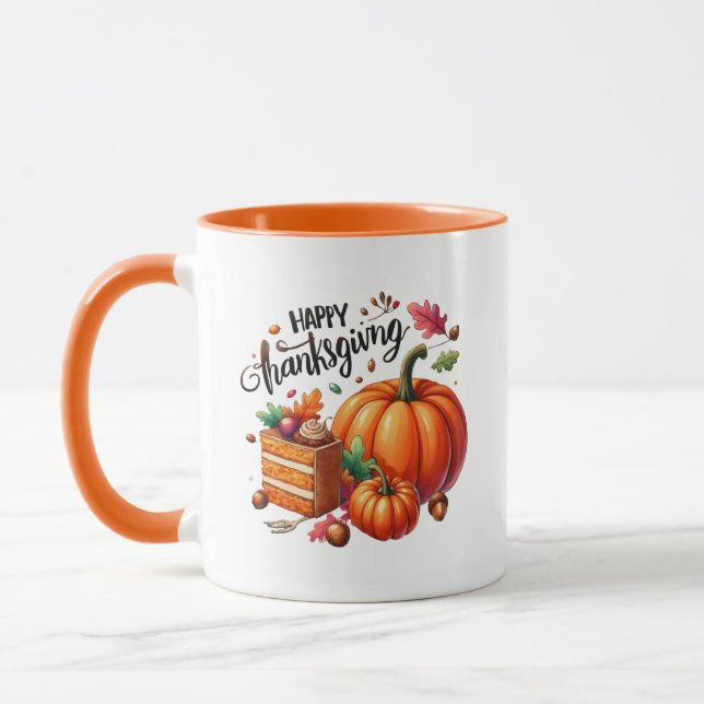 Happy Thanksgiving Wordart Pumpkin Mug (Left)