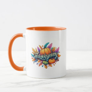 Happy Thanksgiving Wordart Pumpkin Mug