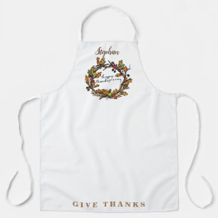 Happy Thanksgiving Wreath Design Holiday Apron