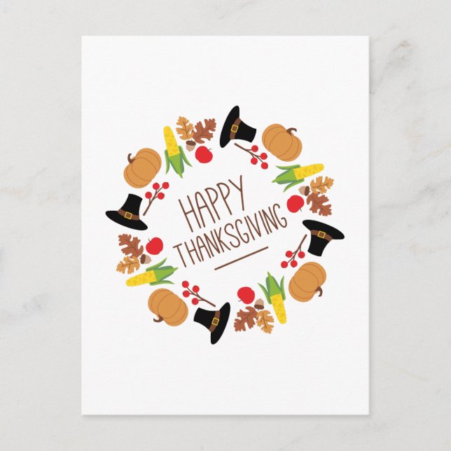 Happy Thanksgiving Wreath Holiday Postcard (Front)