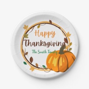 Happy Thanksgiving Wreath Paper Plates, 7" Round Plate