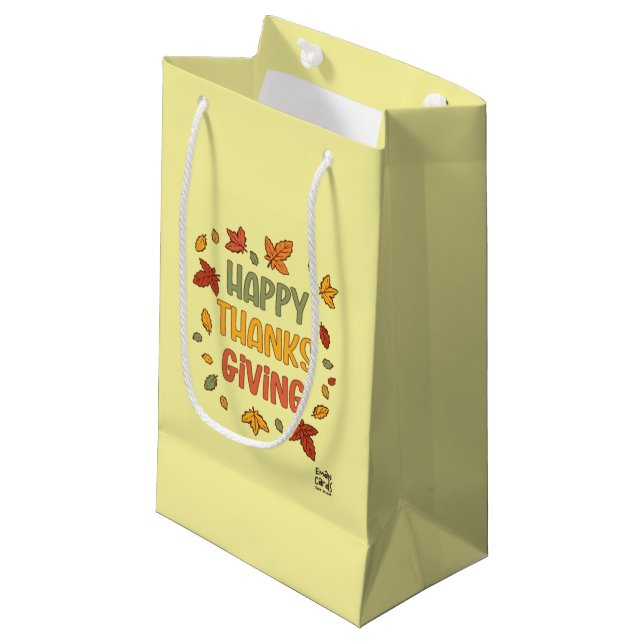 Happy Thanksgiving - Yellow Theme Small Gift Bag (Front Angled)
