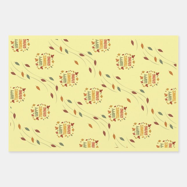 Happy Thanksgiving - Yellow Theme Wrapping Paper Sheet (Front)