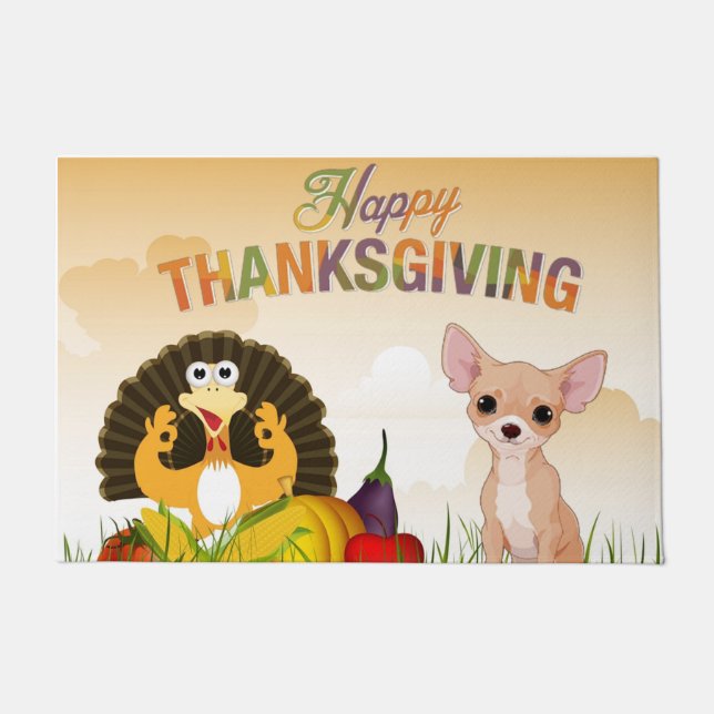 Happy Thanksgivinmg Chihuahua Doormat (Front)
