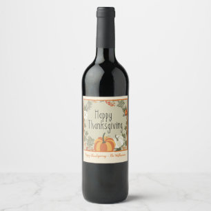 Happy Thanksgivng  Wreath w Pumpkin Wine Label