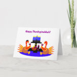 Happy Thanksgivukkah Funny Turkey Greeting Card<br><div class="desc">A humorous original c.a.teresa illustration greeting card or invitation featuring a couple of wine toasting turkeys, one with a yamaka, at a dinner table with a menorah and Star of David. The perfect card to celebrate the combination of Thanksgiving and Hanukkah which will be falling together this year. These colorful...</div>