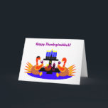 Happy Thanksgivukkah Funny Turkey Greeting Card<br><div class="desc">A humorous original c.a.teresa illustration greeting card or invitation featuring a couple of wine toasting turkeys, one with a yamaka, at a dinner table with a menorah and Star of David. The perfect card to celebrate the combination of Thanksgiving and Hanukkah which will be falling together this year. These colorful...</div>