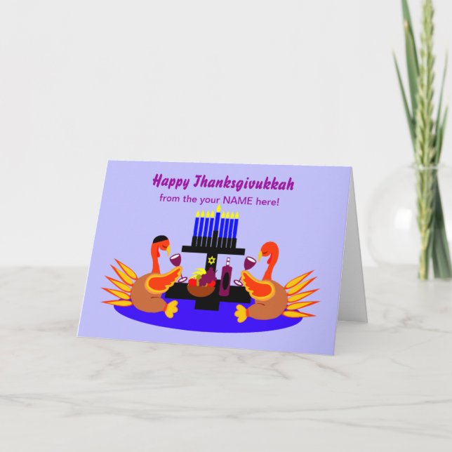 Happy Thanksgivukkah Funny Turkey Greeting Card (Front)